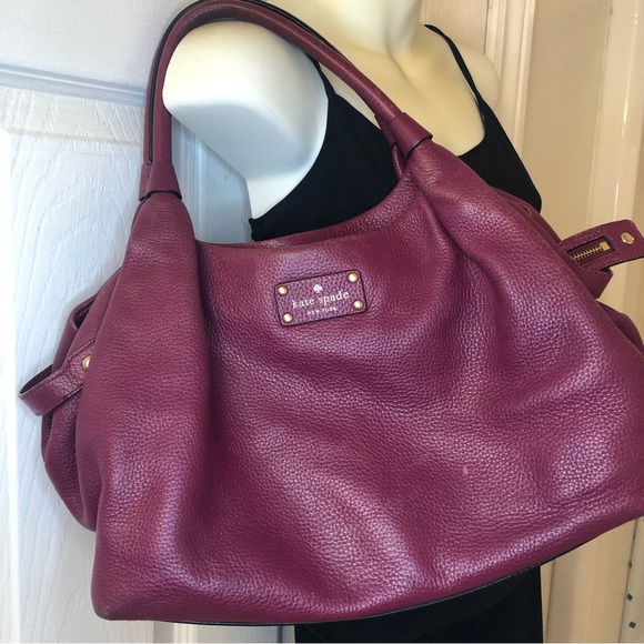 Kate Spade large leather hobo shoulder bag, raspberry pink with champagne lining - Picture 1 of 14